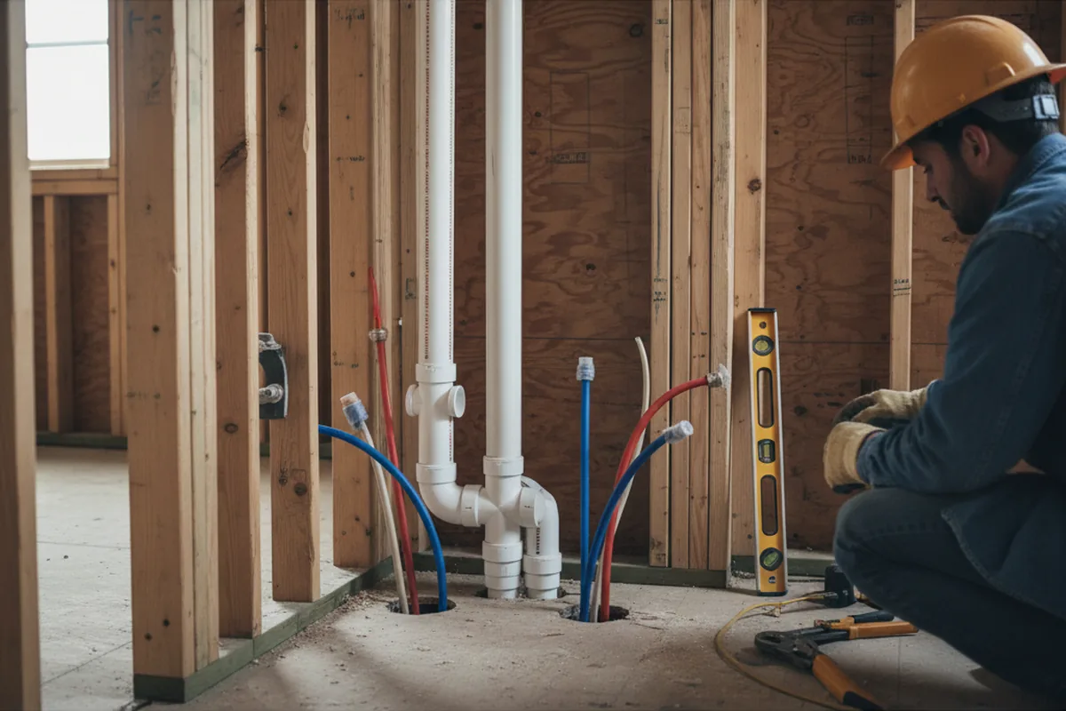 Drain and supply rough-in during Leak Detection in Perry
